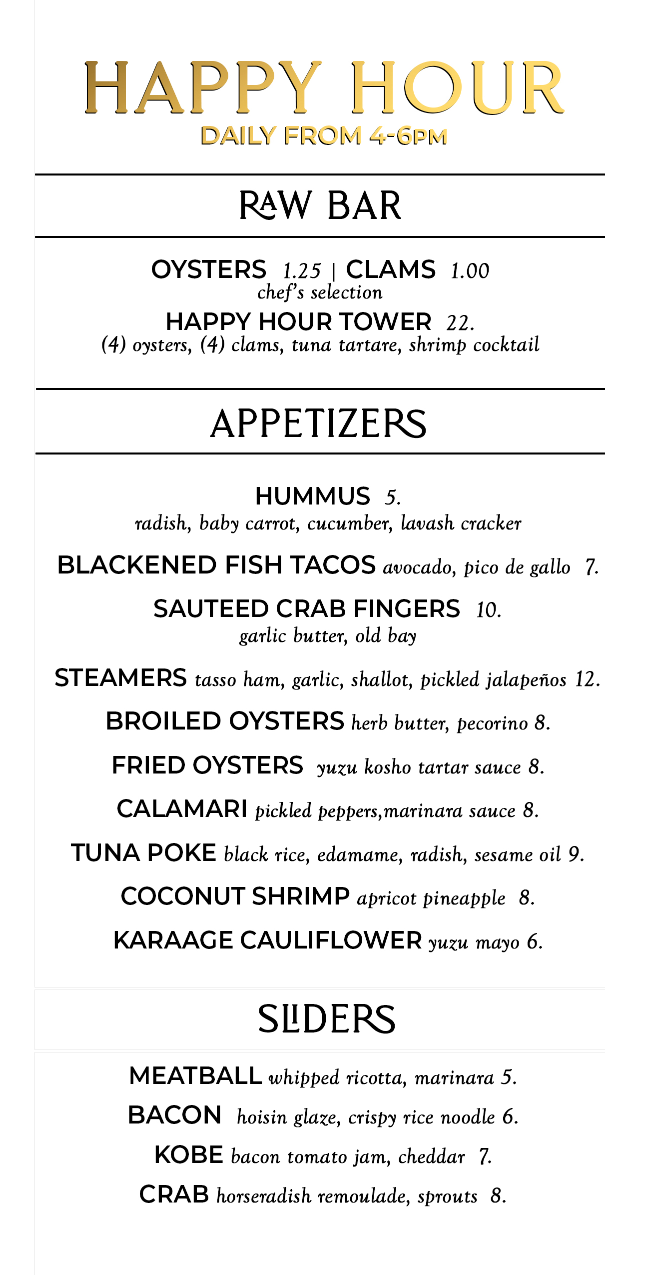 Raw Bar Menu One Page Happy Hour For The Website 